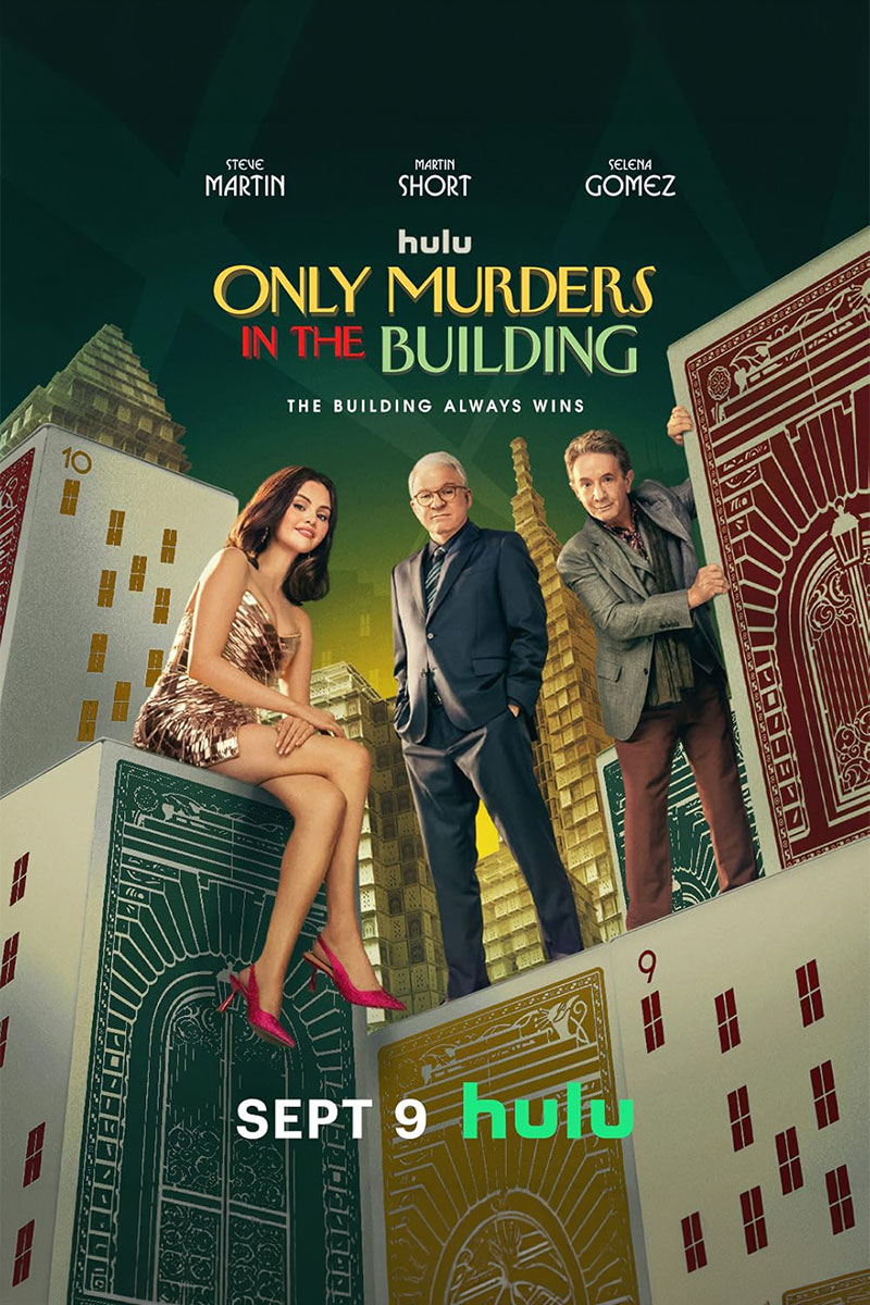Promotional artwork for Hulu’s Only Murders in the Building featuring the principal cast